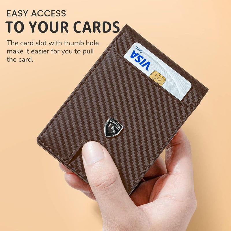 GSOIAX Slim Wallet for Men RFID Blocking Bifold Wallet Carbon Fiber Front Pocket Wallet with 11 Card Holder Minimalist Mens Wallet with Gift Box(Carbon Fiber - Coffee) - Image 5